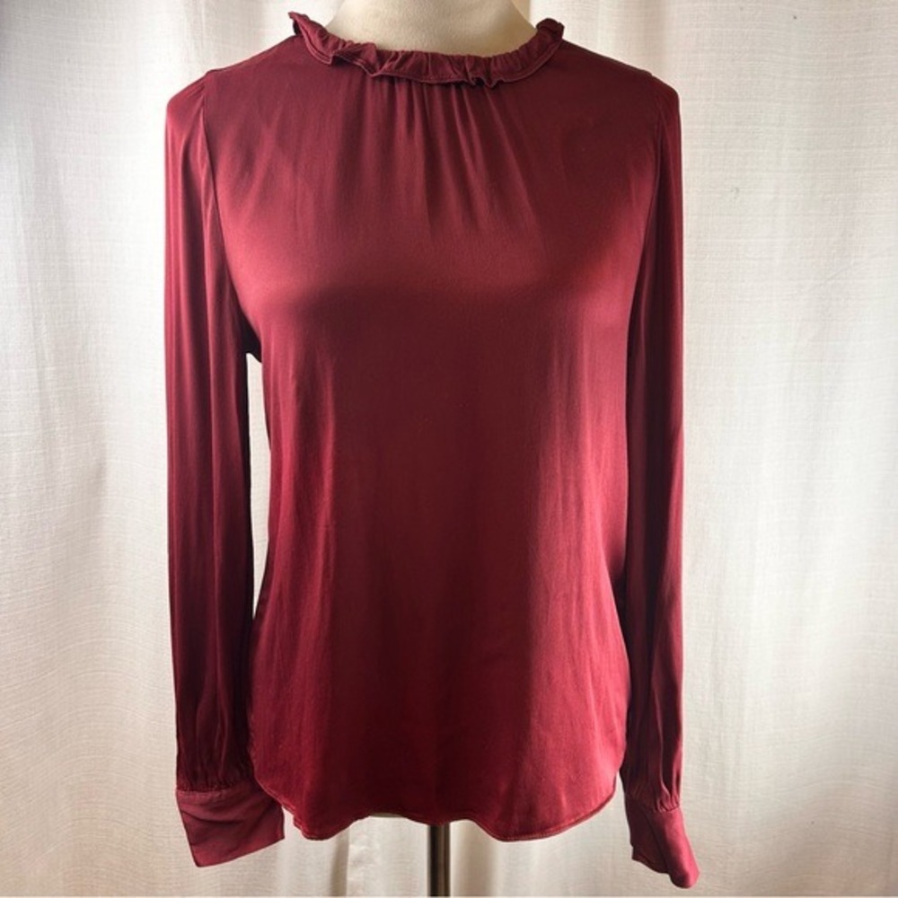 Rachel Parcell Blouse Ruffle Neck Long Sleeve Burgundy‎ Women XS